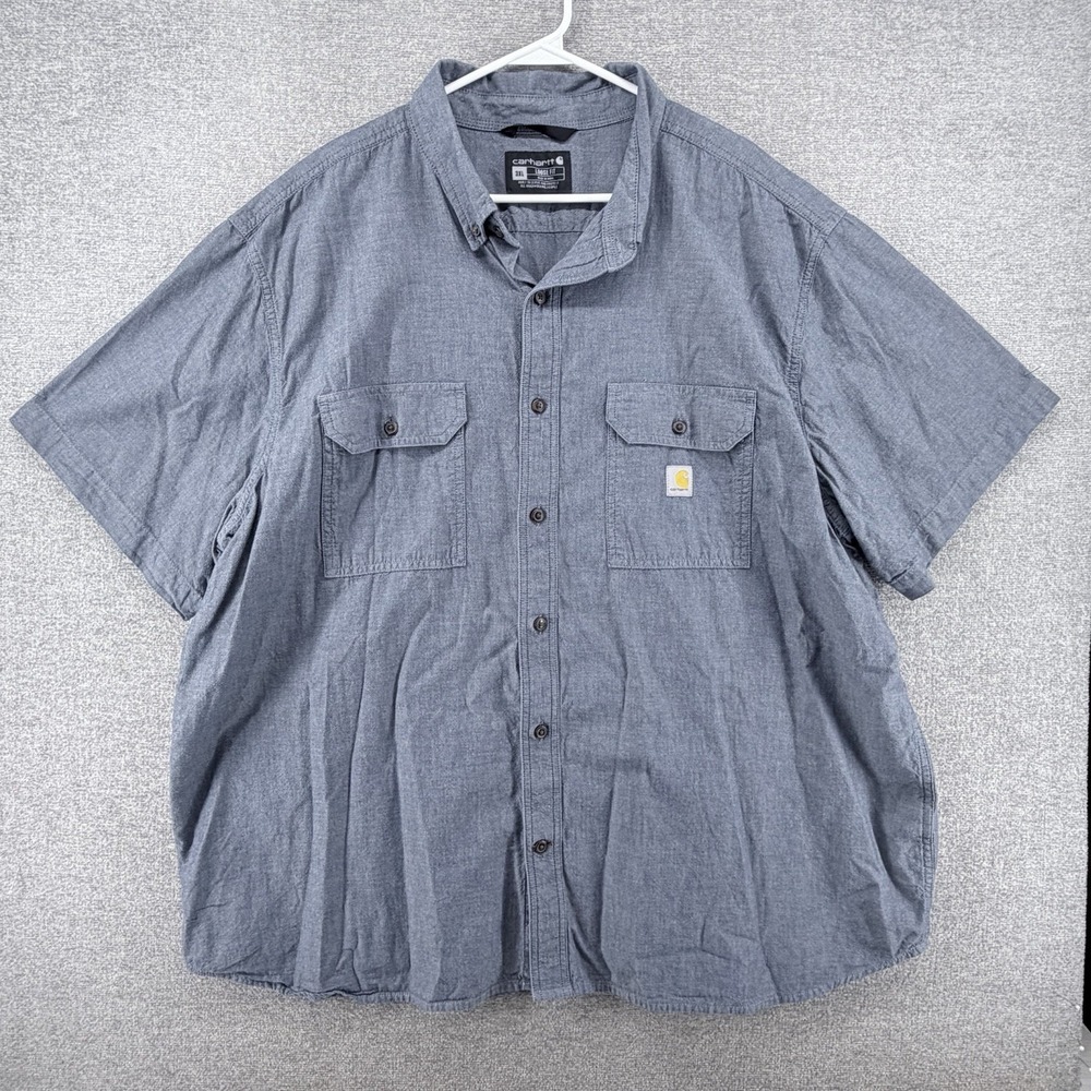 Carhartt Loose Fit Short Sleeve Shirt Men Size 3XL Gray Cotton Button Up Pockets